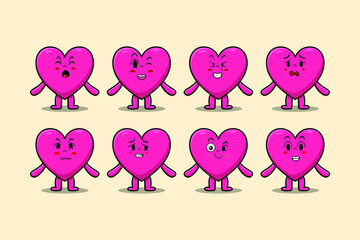 Set kawaii lovely heart cartoon character with different expressions of cartoon face vector illustrations