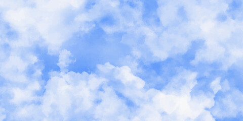 Blue skies with white clouds background. Romantic sky. Abstract nature background of romantic summer blue sky with fluffy clouds. Beautiful puffy clouds in bright blue sky in day sunlight.