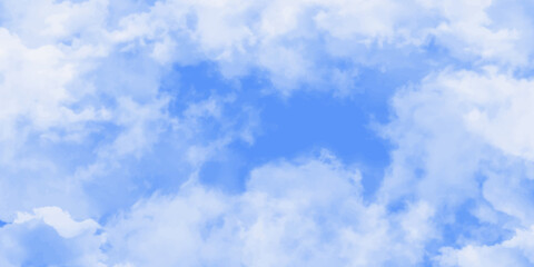 Blue skies with white clouds background. Romantic sky. Abstract nature background of romantic summer blue sky with fluffy clouds. Beautiful puffy clouds in bright blue sky in day sunlight.