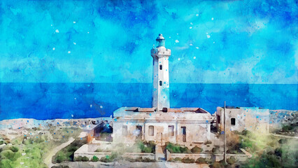 White wind generator, watercolor art drawing