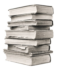 Stack of vintage books isolated on white background