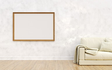 Mock up poster frames with white sofa in modern interior
