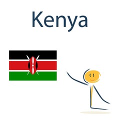 Character with the flag of Kenya. Teaching children geography and countries of the world