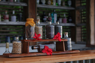 cereals in jars on the bar as a decor