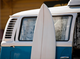 surf board in a camper van