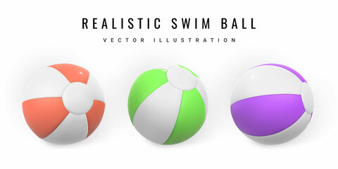 3D Swim ball. Realistic swiming ball. Summer time symbol isolated on white background. Summertime object. Vector illustration