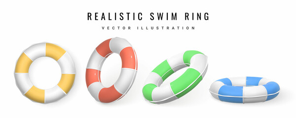 3D Swim ring. Realistic swiming circle. Summer time symbol isolated on white background. Summertime object. Vector illustration