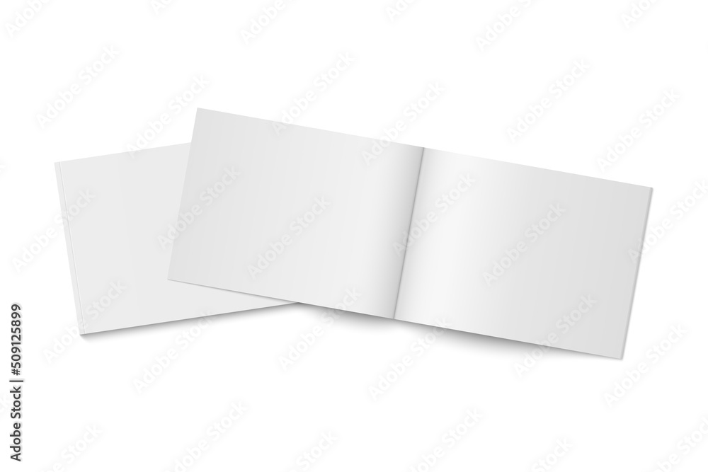 Poster vector mockup of two white paperback magazines with transparent shadow.
