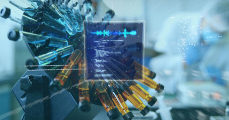 Image of scope scanning and data processing over scientific laboratory - Powered by Adobe