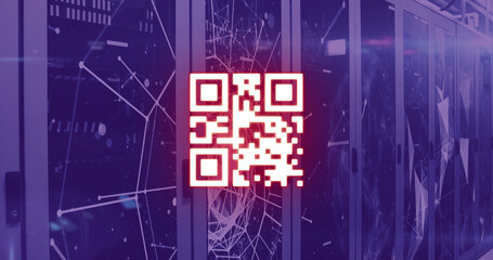 Image of qr code scanning over computer servers