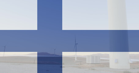 Image of flag of finland over wind turbine