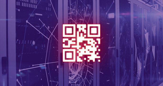Image of qr code scanning over computer servers