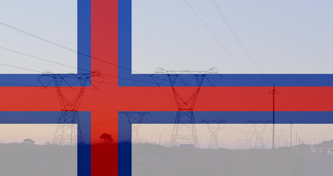 Image of flag of faroe islands over pylons - Powered by Adobe