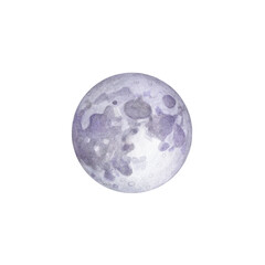 Watercolor full moon on white background.