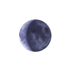Watercolor moon phase, third quarter on white background.