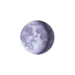 Watercolor new moon on white background.