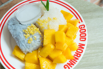 Mango with sticky rice with coconut milk,Thai dessert.
