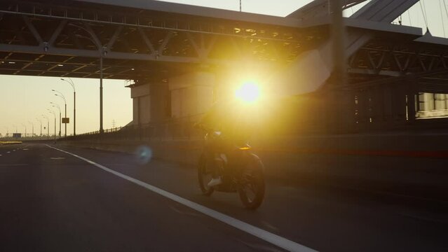 electro bike on the road sunset. High quality 4k footage
