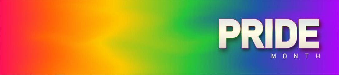 LGBTQ pride month. Pride text label on blurred rainbow background. Human rights or diversity concept. LGBT event banner design template.