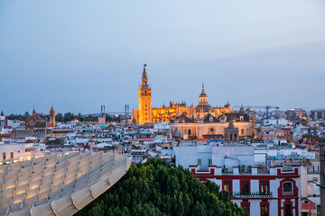 Seville view from Metropol Parasol. Setas de Sevilla best view of the city of Seville, Andalusia,...
