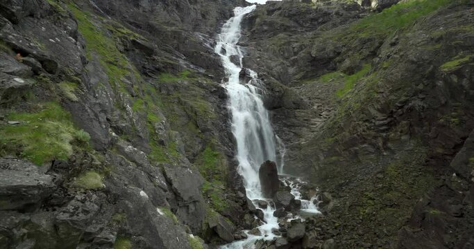 Slow motion at famous trollstigen waterfall without people