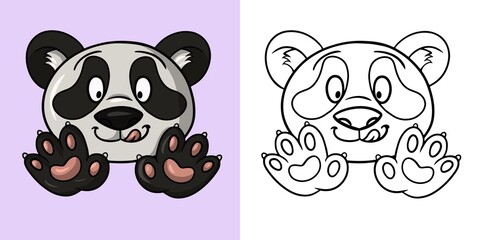 Obraz premium Horizontal set of illustrations for coloring books, Cute little panda smiles,, vector illustration