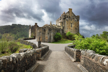 Fototapeta na wymiar Overcast view of the Eilean Donan Castle at Highland, Scotland