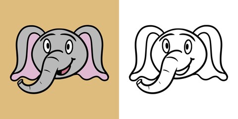 Horizontal set of illustrations for coloring books, Cute little smiles of elephants in cartoon style, vector