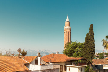 Yivli or flute minaret is a symbol and landmark of Antalya resort town in Turkey.