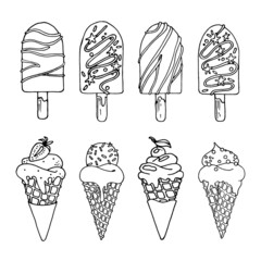 Coloring page with cartoon ice creams