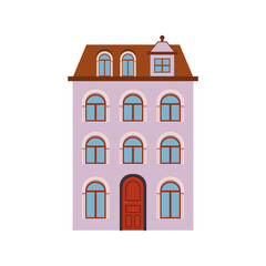 Color icon of a European house from a small town.