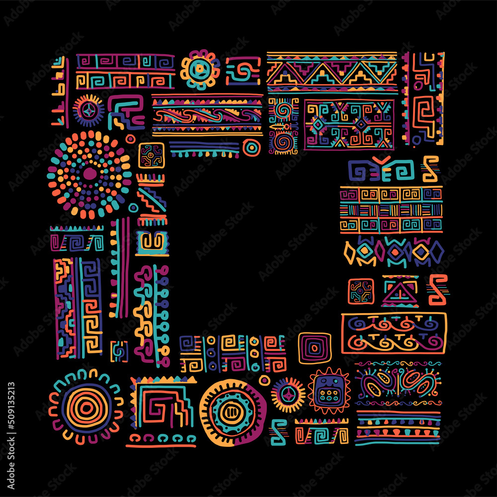 Poster Ethnic handmade ornamental frame design with place for your text