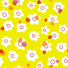 Seamless background gender neutral baby floral pattern. Simple whimsical minimal earthy 2 tone color. Kids nursery wallpaper or boho fashion all over print.