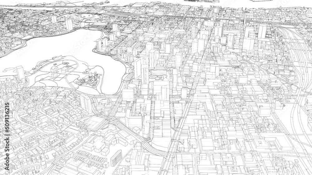 Poster cityscape sketch. vector rendering of 3d
