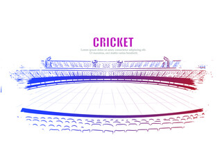 Cricket stadium poster sketch line drawing illustration vector.  © prolific studio