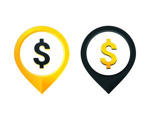 Pin location with dollar money icon. Vector illustration
