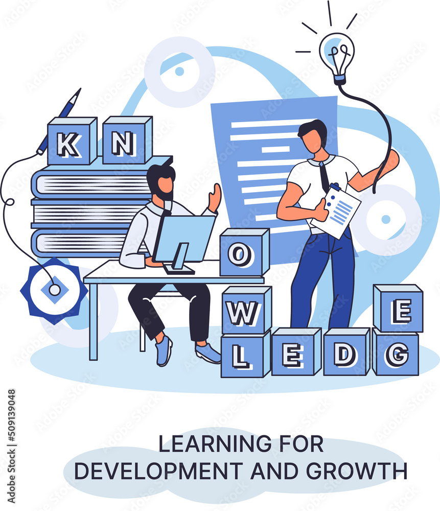 Poster learning development and growth. self-learning metaphor, online emoloyee education distance e-learni