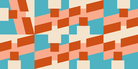 Modern vector abstract  geometric background with rectangles and squares  in retro scandinavian style. Pastel colored simple shapes graphic diagonal pattern. Abstract mosaic artwork.