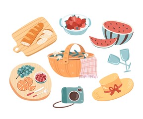 Summer picnic set of objects isolated on white
