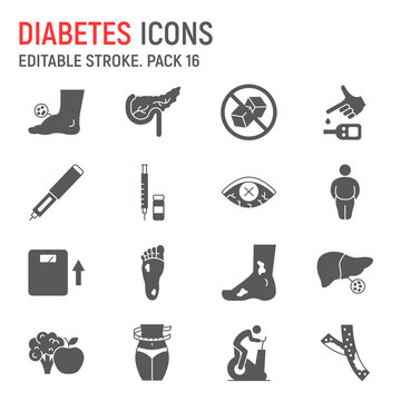 Diabetes disease line icon set, diabetic collection, vector graphics, logo illustrations, diabetes disease vector icons, diabetic signs, outline pictograms, editable stroke