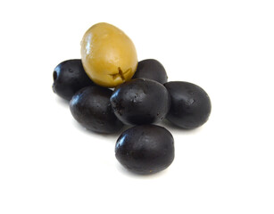 Olives on twig isolated on white background