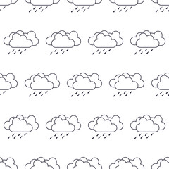 Outline vector weather icon seamless pattern. Meteorological symbol of cloudy rain