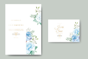 Fototapeta na wymiar Navy Blue Floral Wedding Invitation Card