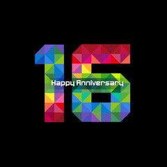 Fototapeta premium Vector abstract, modification number 16 for symbol or icon celebration sixteen year happy anniversary.