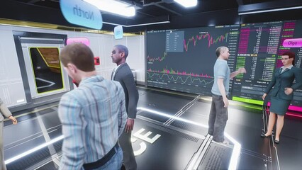 Human avatars, office workers communicate and interacting in the metaverse. Meetings in virtual space, artificial world. Cross-platform social networking. Metaverse as a virtual co-working - Powered by Adobe