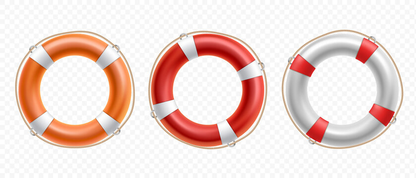 Collection of lifebuoys. Template isolated on transparent background.