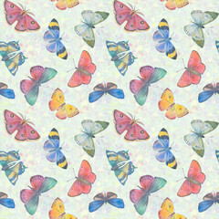 Plakat Butterflies seamless pattern. Multicolored watercolor butterflies for design, scrapbooking, wrapping paper, wallpapers, textiles.