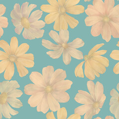 Abstract floral ornament in pastel shades for design. Delicate flowers collected in a seamless pattern. Seamless botanical pattern.