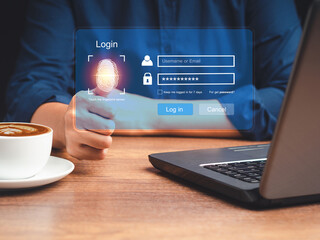 Technology fingerprint scan provides security. Cloud computing system
