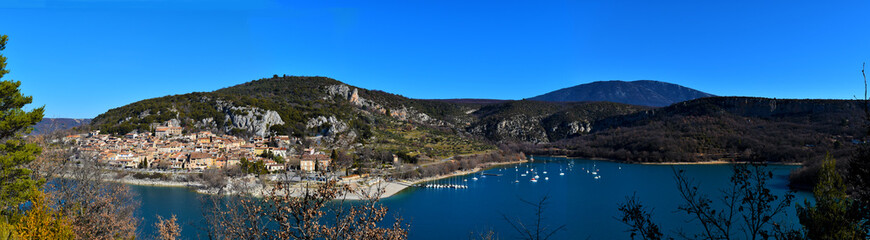 Fototapeta na wymiar Panorama of Sainte Croix village and the Sainte Croix lake, in Provence, Southern france